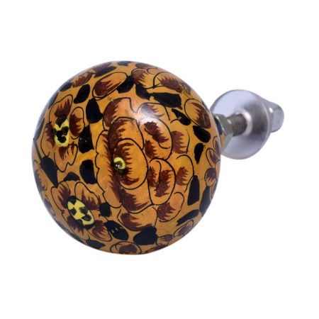 Brown Black Floral Hand Pinted Cabinet Knobs